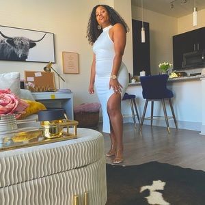 Halter cut ivory dress with split